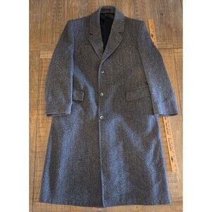 vintage herringbone OVERCOAT charcoal gray 42 100% Pure wool